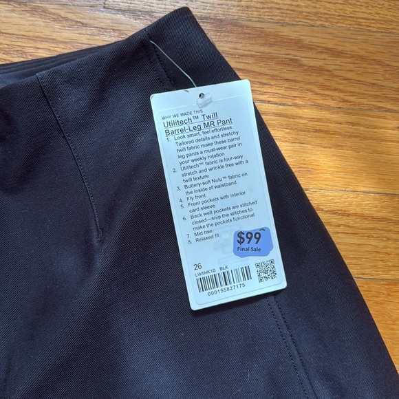 NWT lululemon mid rise utilitech barrel leg pants sz 26 - Picture 3 of 5